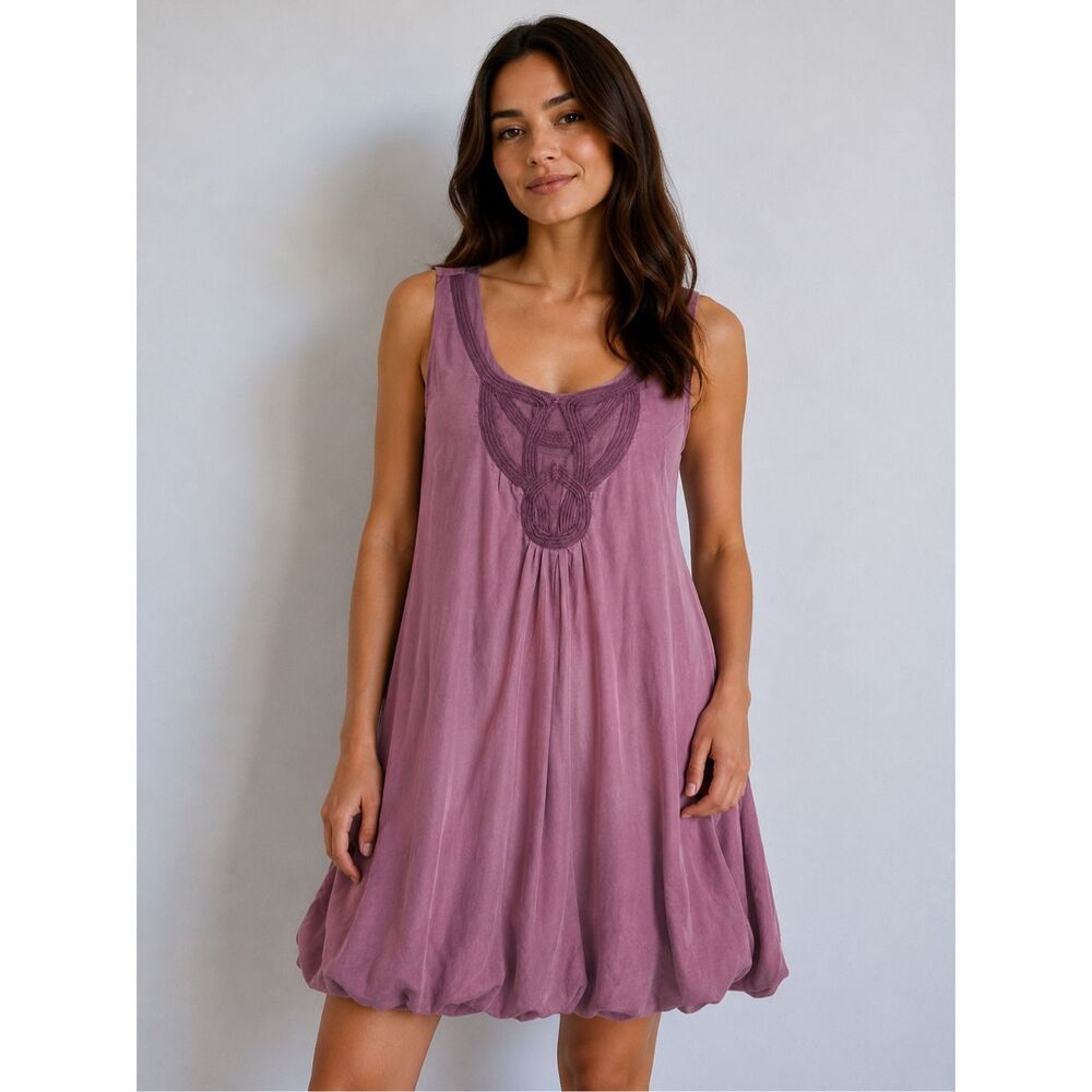 NILE Luxury Collection Boho Mauve Sleeveless Bubble Hem Dress XL Heavy Silk Feel